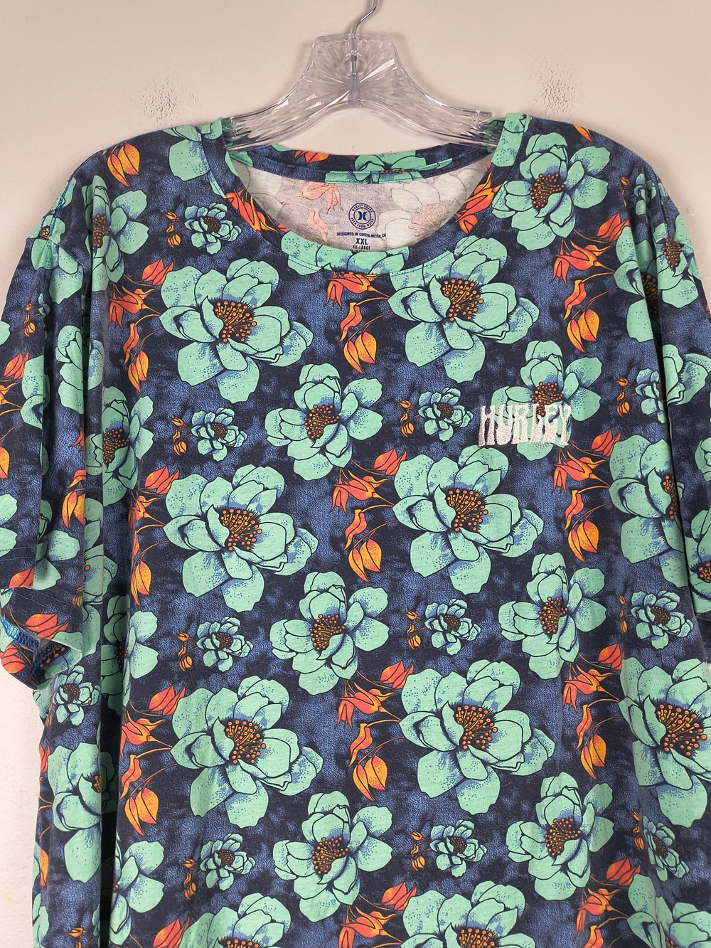 Hurley Shirt Mens XXL Blue Kirra Tropical Floral Short Sleeves Cotton Casual - Picture 4 of 10